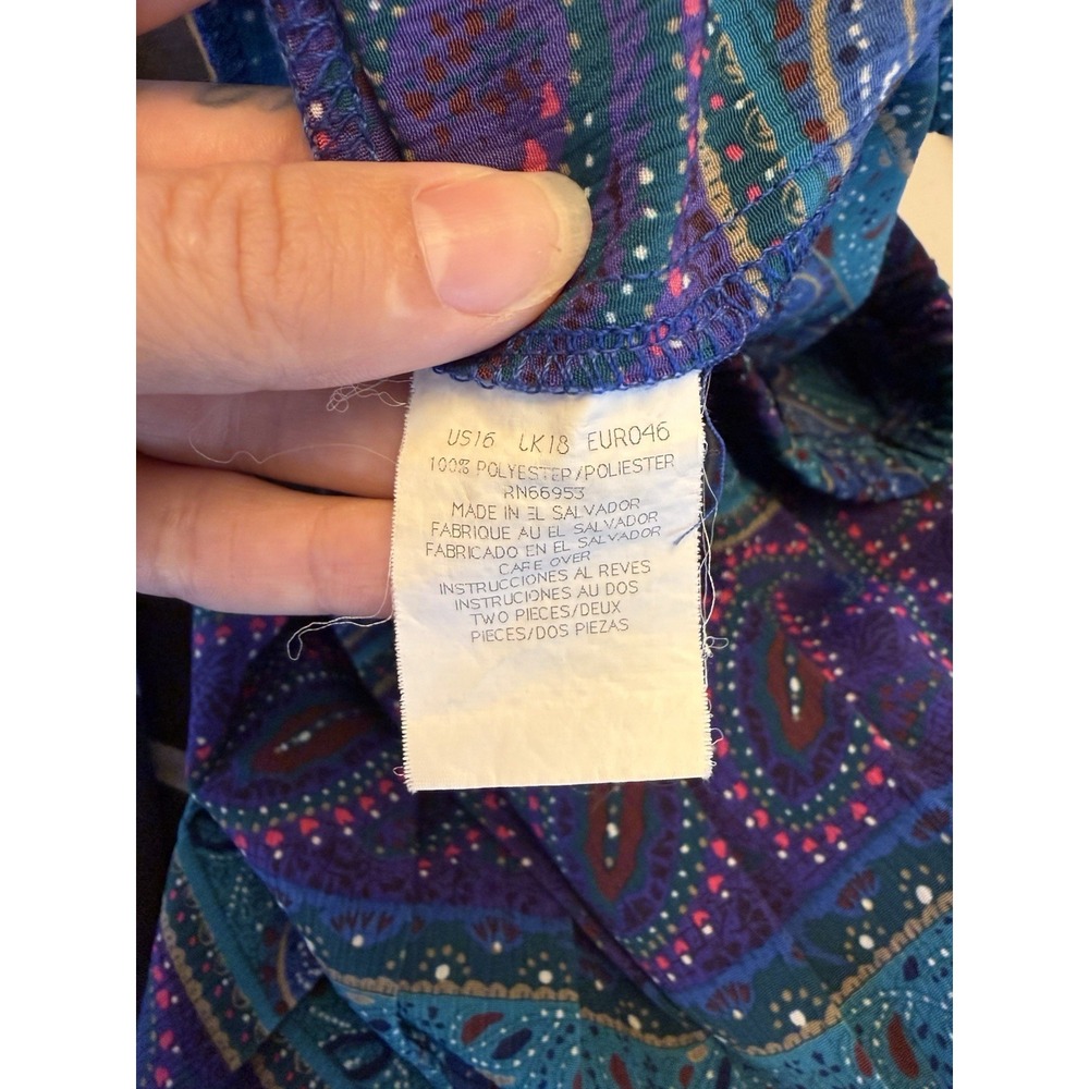 VTG 80s 90s  Blue Paisley Accordion Pleated Maxi Skirt XL Broomstick Skirt - Picture 4 of 7
